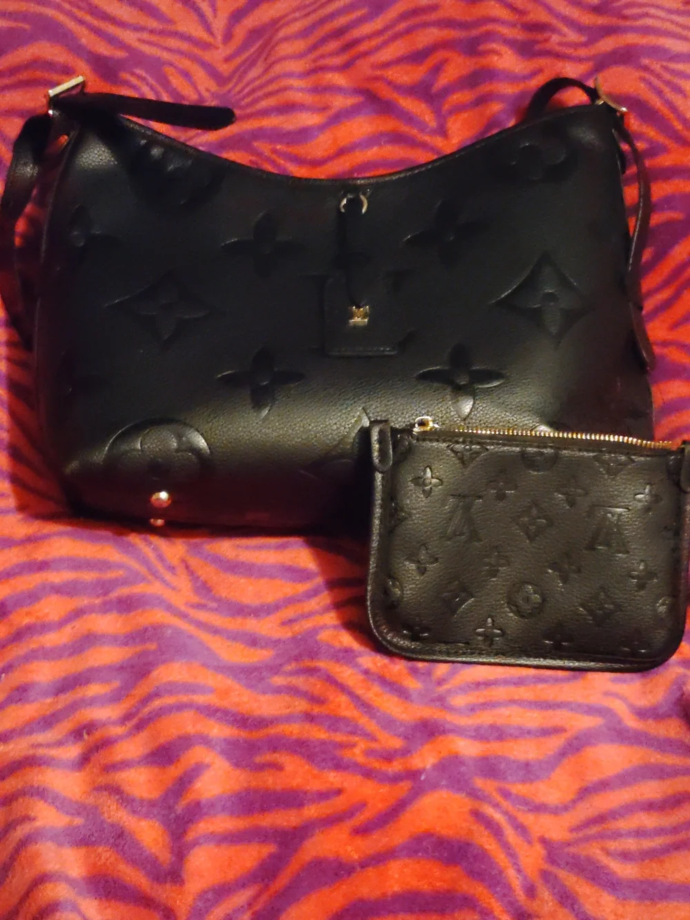 Louis Vuitton Black Embossed Shoulder Bag with Coin Pouch